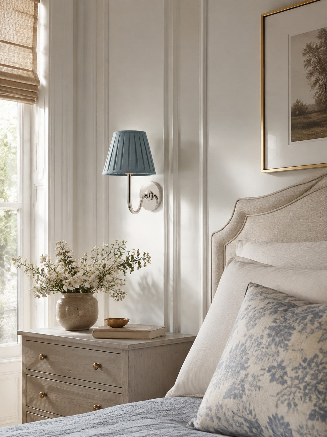 Aplique de pared Luvora con pantalla de tela y pantalla de tambor - Aplique plisado clásico