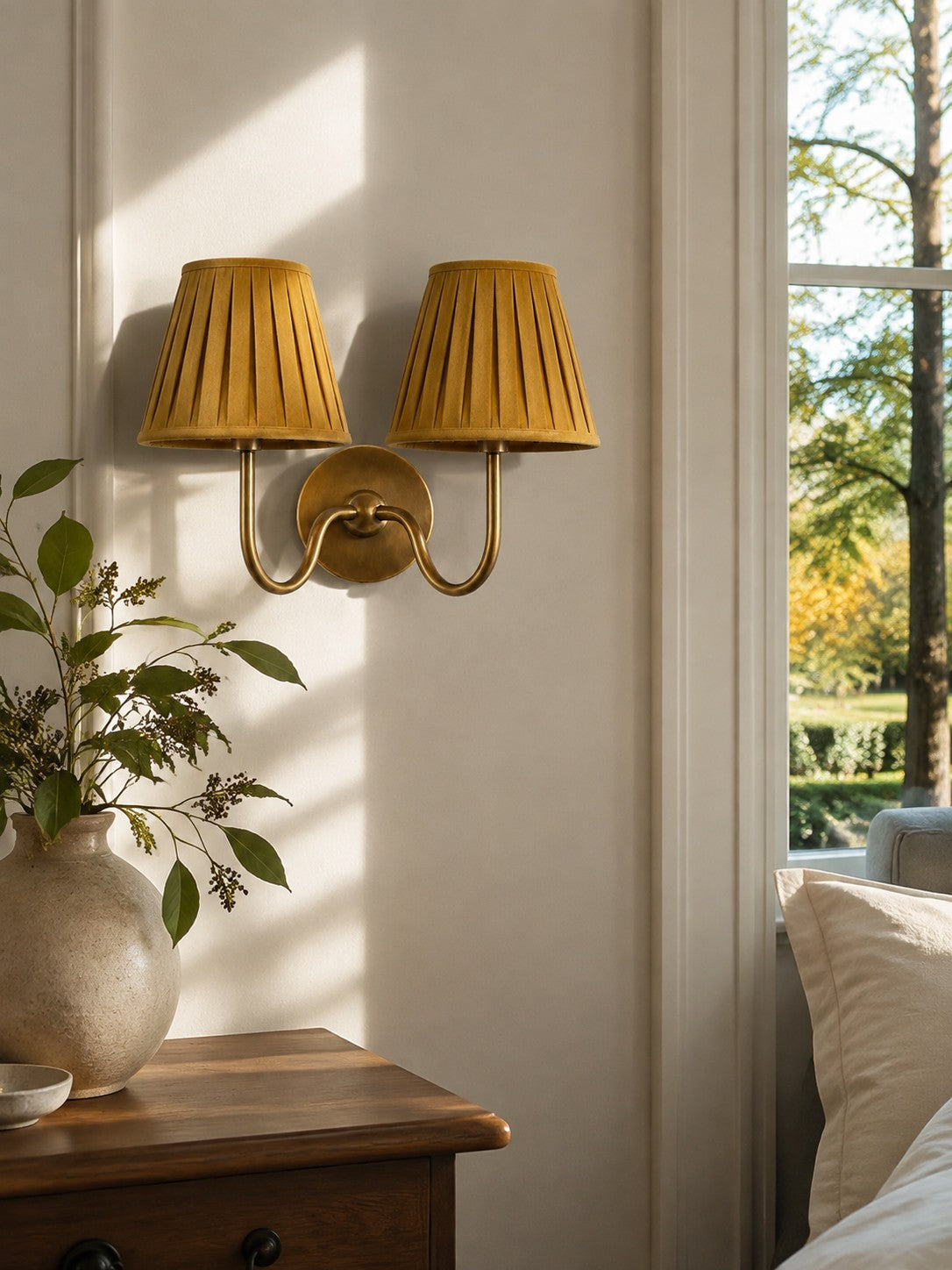 Aplique de pared Luvora con pantalla de tela y pantalla de tambor - Aplique plisado clásico