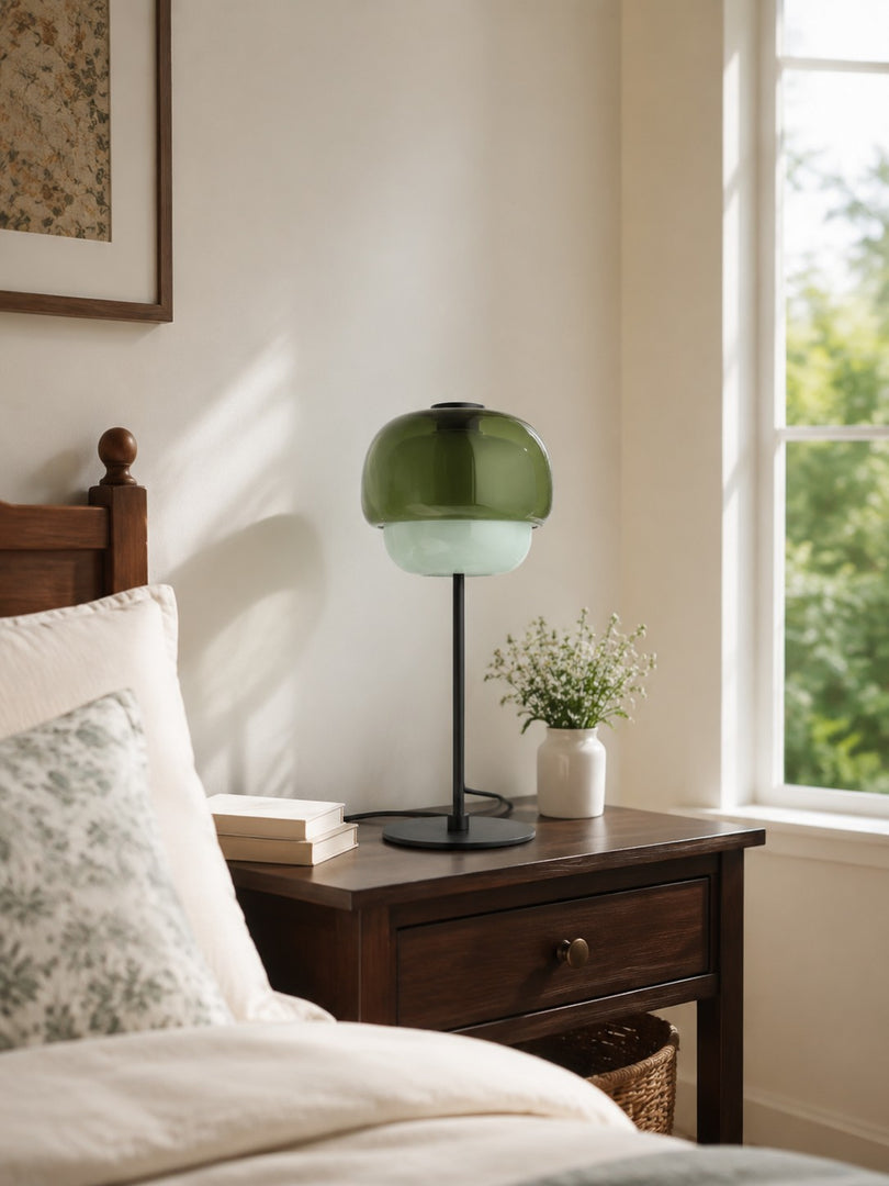 Lampe de table champignon en verre moderne du milieu du siècle Clinco – Lampe de table en verre à double couche pour tables de chevet et buffets