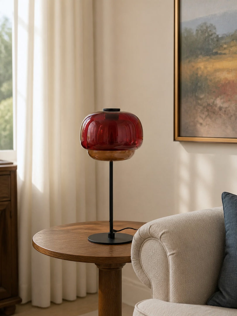 Lampe de table champignon en verre moderne du milieu du siècle Clinco – Lampe de table en verre à double couche pour tables de chevet et buffets