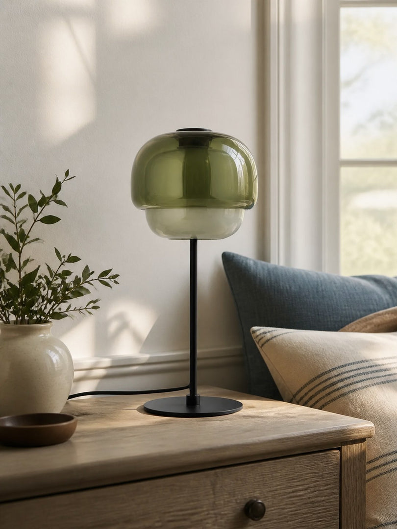 Lampe de table champignon en verre moderne du milieu du siècle Clinco – Lampe de table en verre à double couche pour tables de chevet et buffets