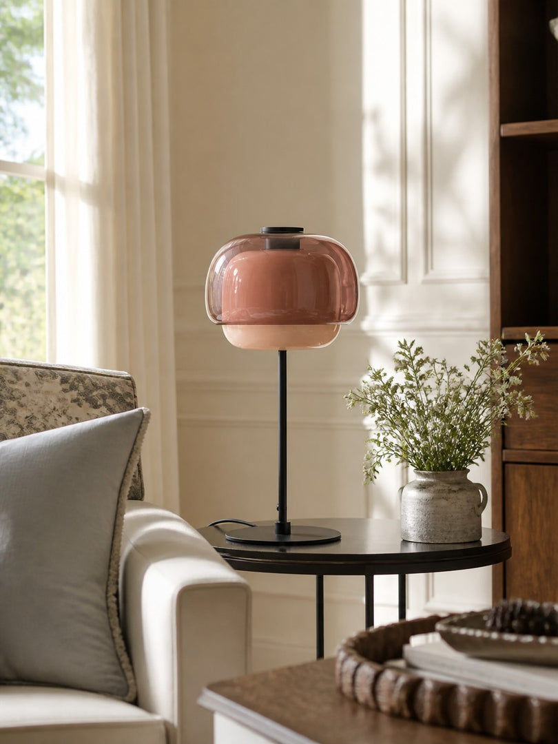 Lampe de table champignon en verre moderne du milieu du siècle Clinco – Lampe de table en verre à double couche pour tables de chevet et buffets