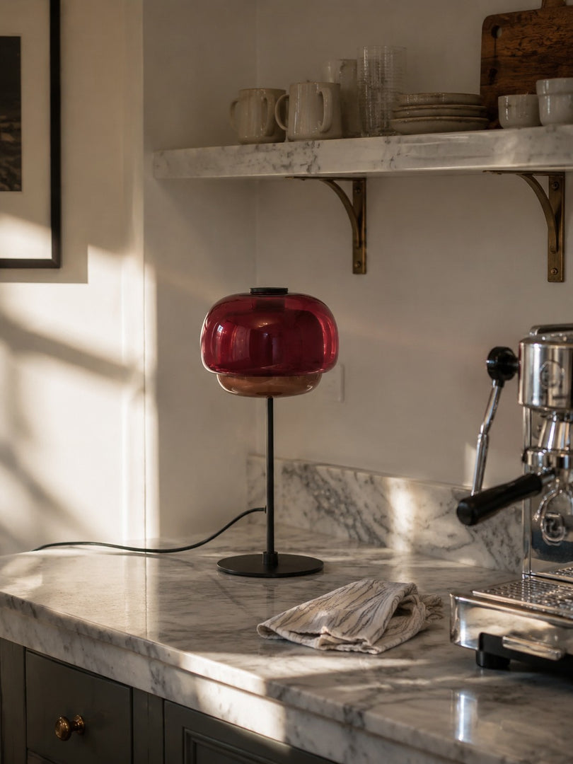 Lampe de table champignon en verre moderne du milieu du siècle Clinco – Lampe de table en verre à double couche pour tables de chevet et buffets