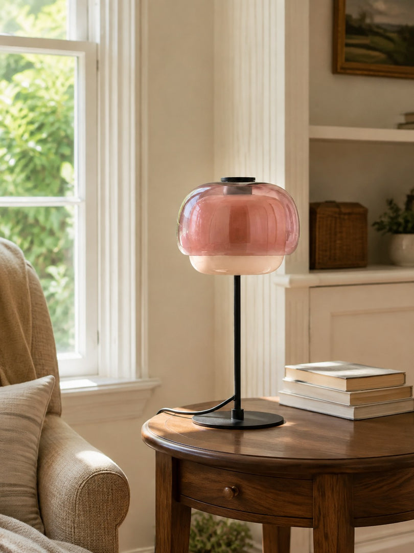 Lampe de table champignon en verre moderne du milieu du siècle Clinco – Lampe de table en verre à double couche pour tables de chevet et buffets