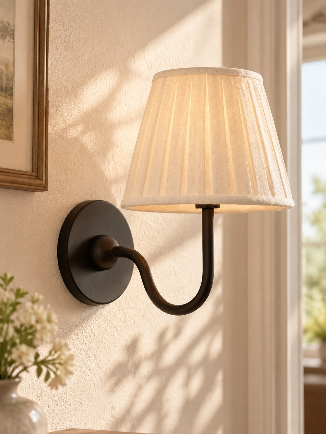 Luvora Fabric Shade Wall Sconce with Drum Shade - Classic Pleated Sconce Light