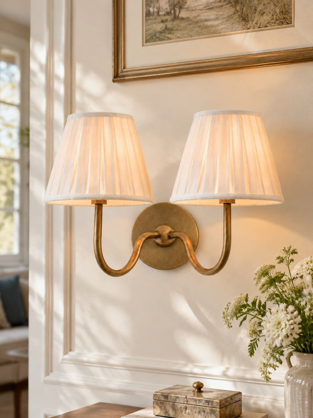 Luvora Fabric Shade Wall Sconce with Drum Shade - Classic Pleated Sconce Light