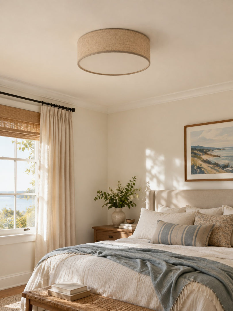 Dumora Drum Flush Mount Ceiling Light - Linen Shade Modern Elegance