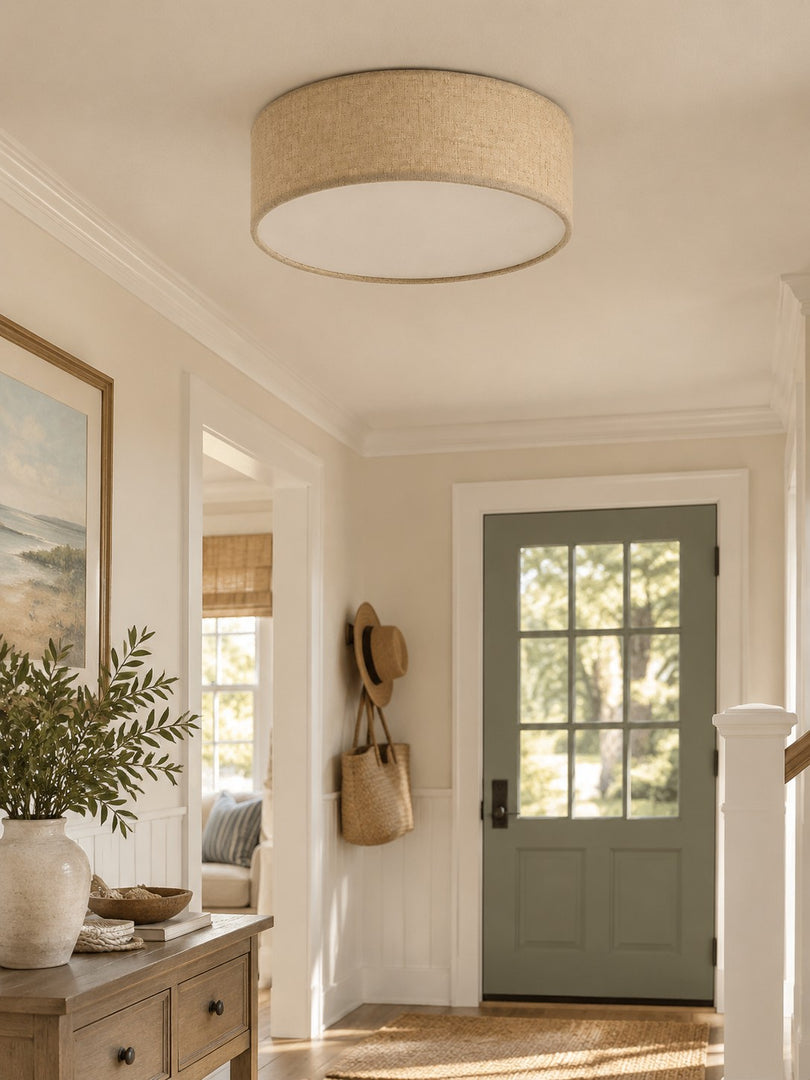 Dumora Drum Flush Mount Ceiling Light - Linen Shade Modern Elegance