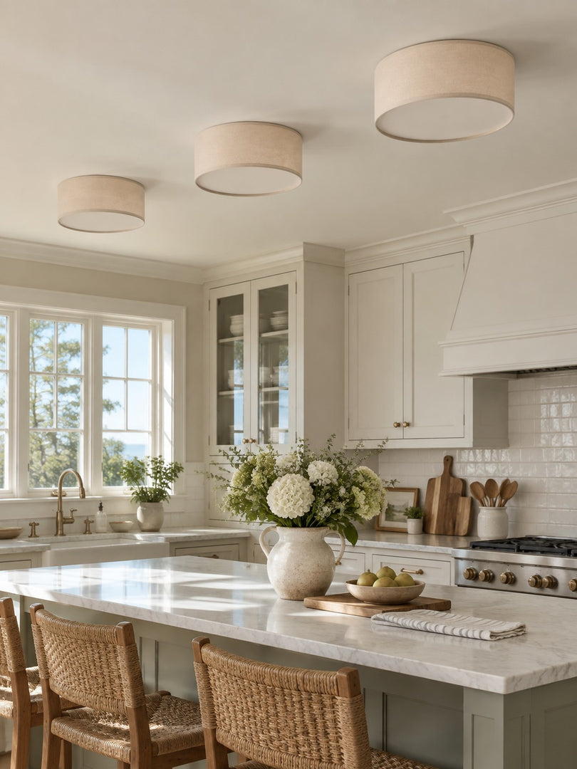 Dumora Drum Flush Mount Ceiling Light - Linen Shade Modern Elegance