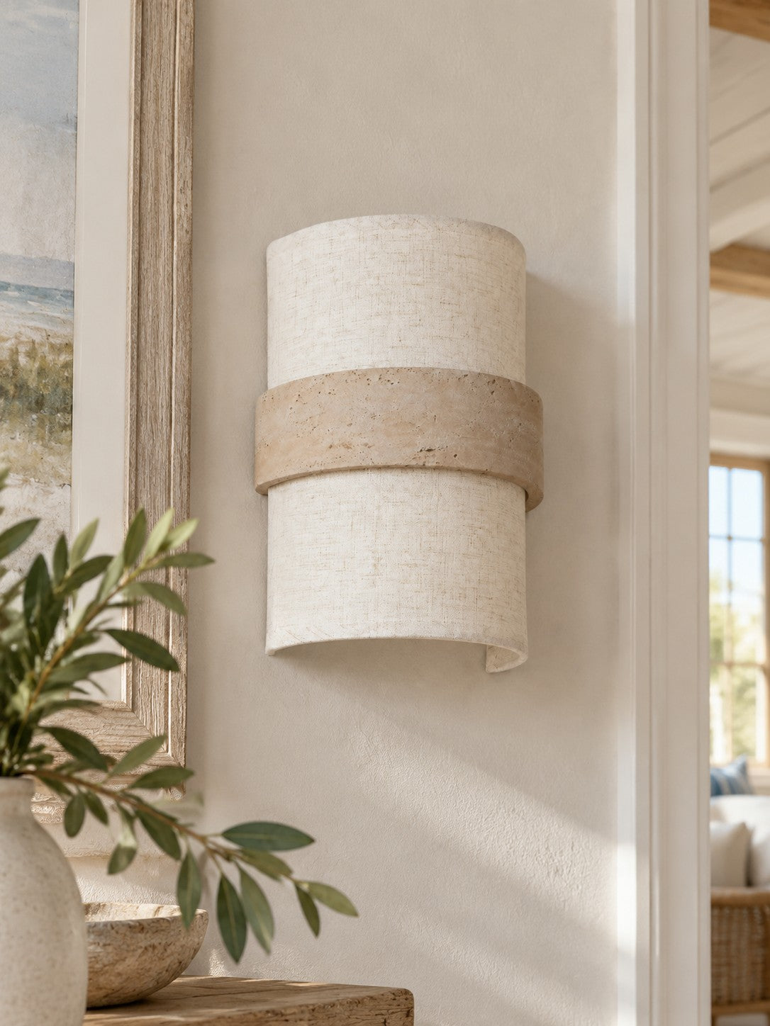 Natural Travertine Fabric Wall Lamp