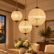 Lustre globe en cristal vintage luxueux avec finition en laiton antique