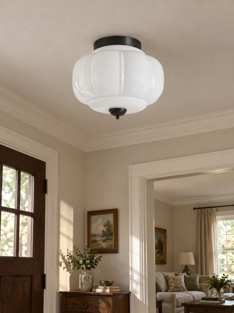 Eloise Flush Mount Milk Glass Ceiling Light – Modern Accent Lighting with Artistic Glass Shade