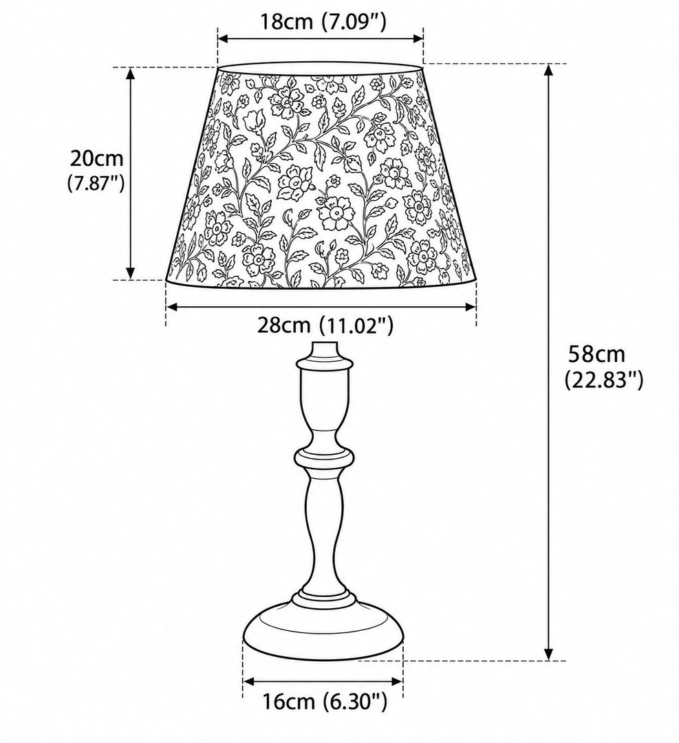 Vintage Blumen-Holztischlampe mit Stoffschirm