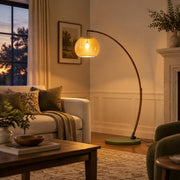 Lámpara de pie vintage de vidrio verde con arco para sala y rincón de lectura