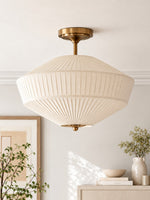 Load image into Gallery viewer, Elumina Silk Semi-Flush Metal Fabric Shade Ceiling Light – Ideal for Living &amp; Bedroom Spaces