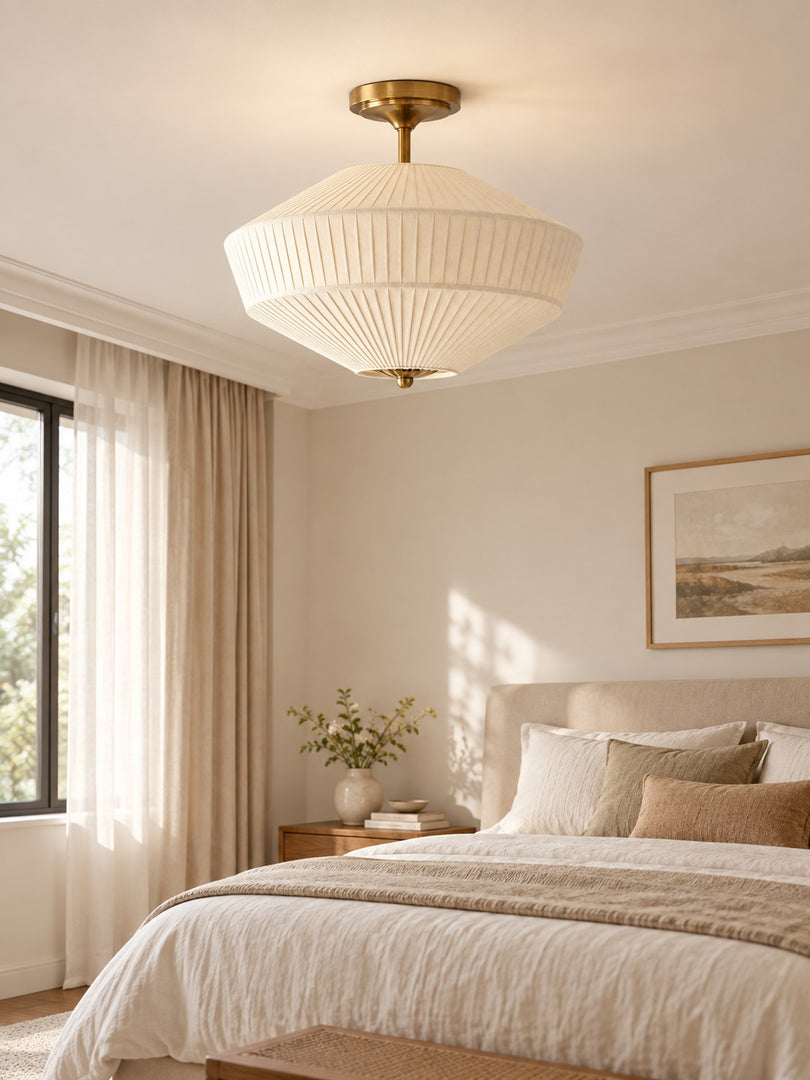 Elumina Silk Semi-Flush Metal Fabric Shade Ceiling Light – Ideal for Living & Bedroom Spaces