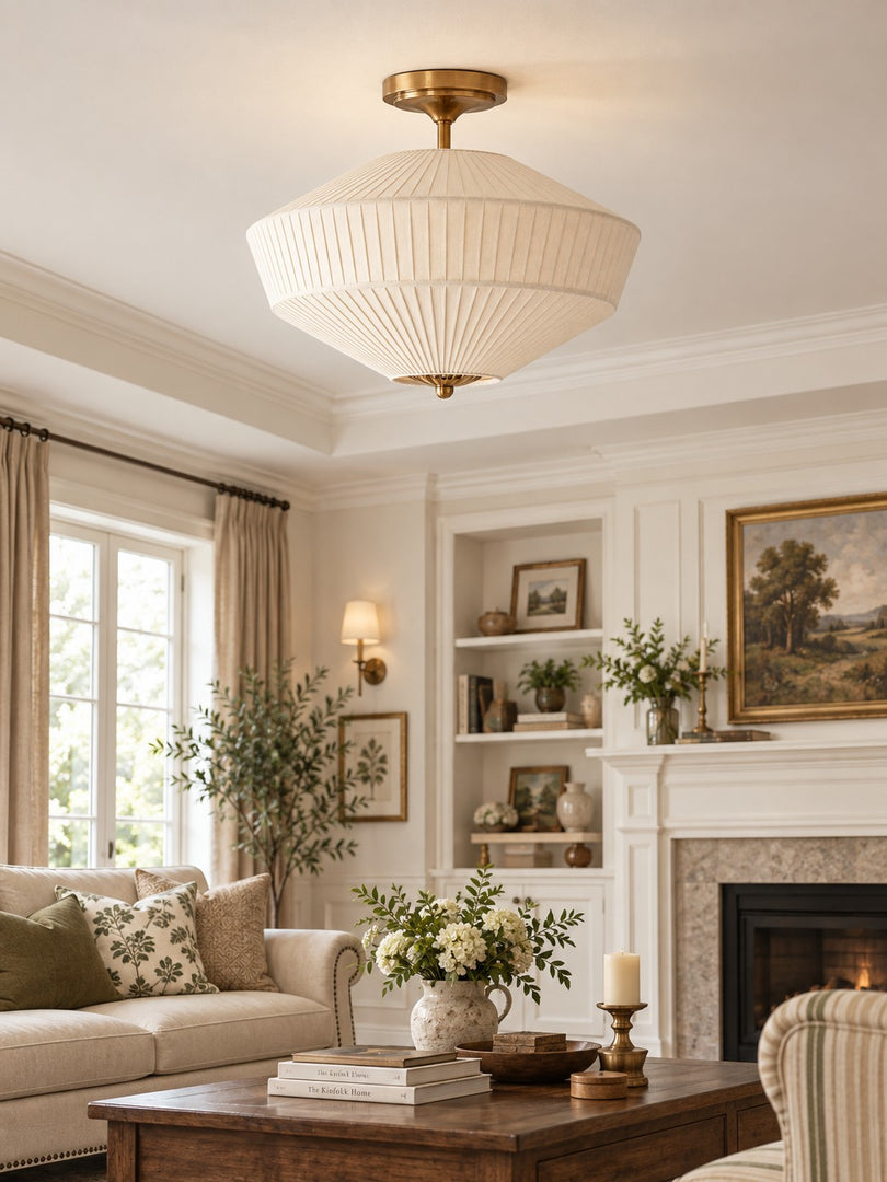 Elumina Silk Semi-Flush Metal Fabric Shade Ceiling Light – Ideal for Living & Bedroom Spaces