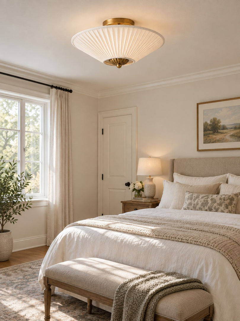 Elumina Silk Semi-Flush Metal Fabric Shade Ceiling Light – Ideal for Living & Bedroom Spaces