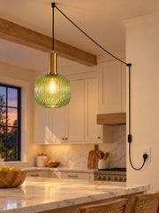 Retro Lantern Ribbed Glass Plug-In Pendant Light