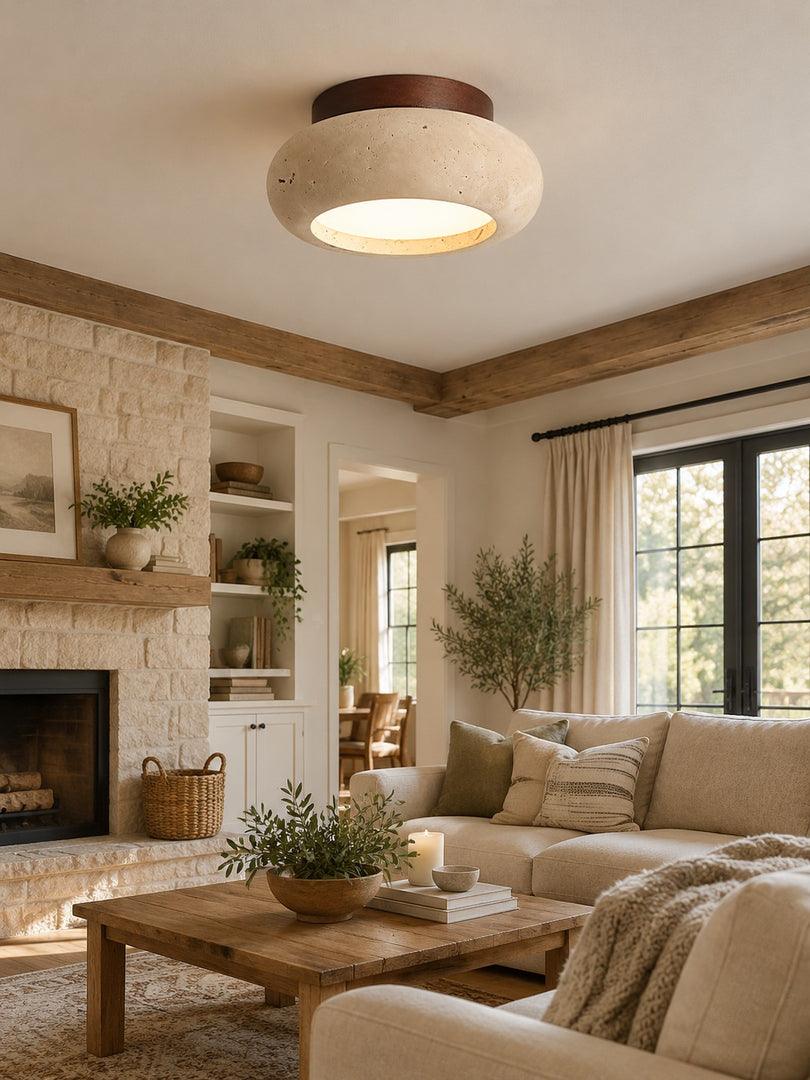Mini Donut Travertine Flush Mount Ceiling Light