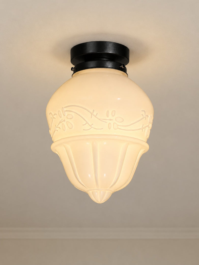 Plafonnier fixe Art Déco en verre laiteux à boutons floraux
