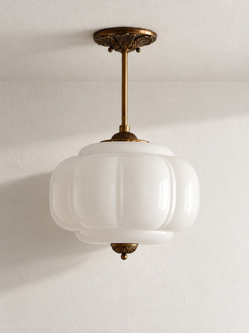 Eloise Scallop Vintage Milk Glass Semi Flush Mount Pendant Light