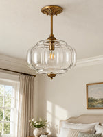 Load image into Gallery viewer, Eloise Scallop Vintage Milk Glass Semi Flush Mount Pendant Light