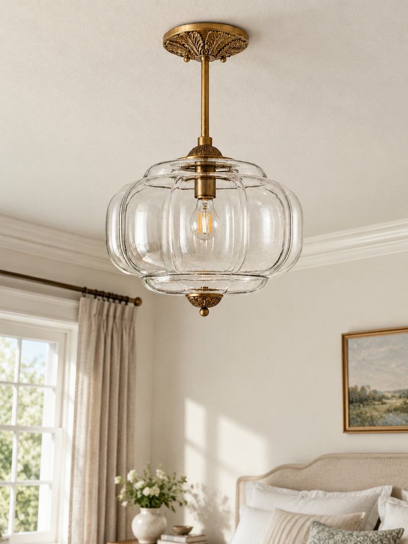 Eloise Scallop Vintage Milk Glass Semi Flush Mount Pendant Light