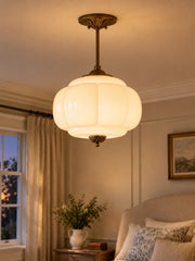 Eloise Scallop Vintage Milk Glass Semi Flush Mount Pendant Light