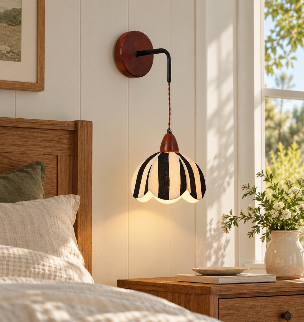 Japanese Wabi-Sabi Striped Fabric Bedside Wall Lamp
