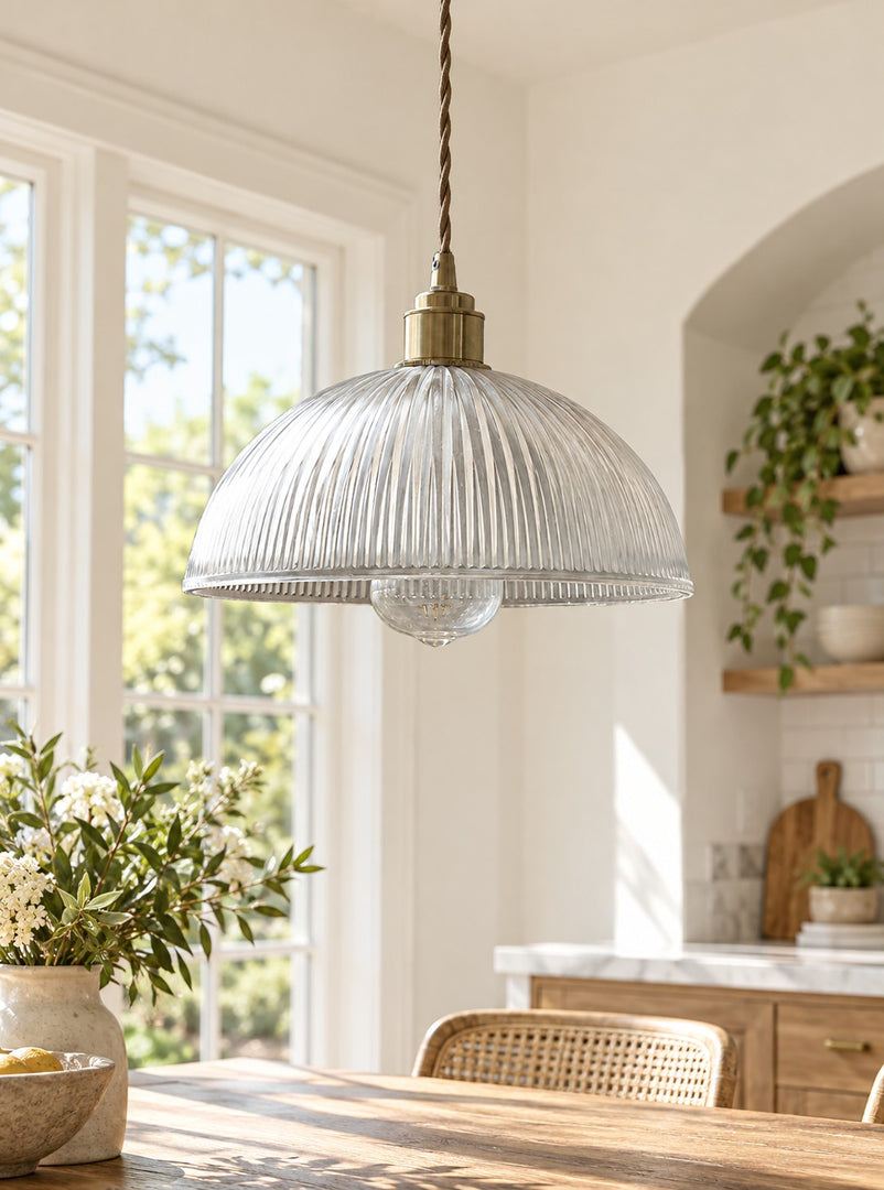 Verdoma Mid-Century-Modern Hängeleuchte aus strukturiertem Glas – Vintage-Stil für Esszimmer