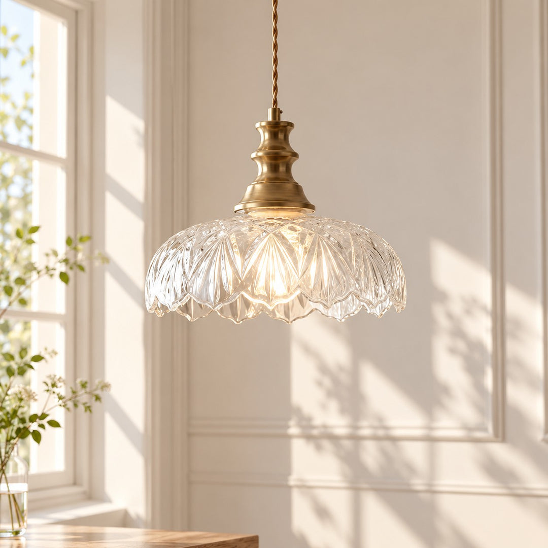 Scalloped Clear Glass Pendant Light