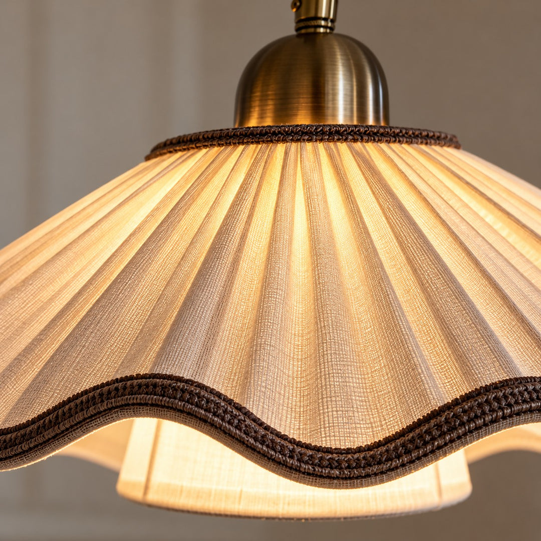 French Vintage Scalloped Pleated Fabric Pendant Light