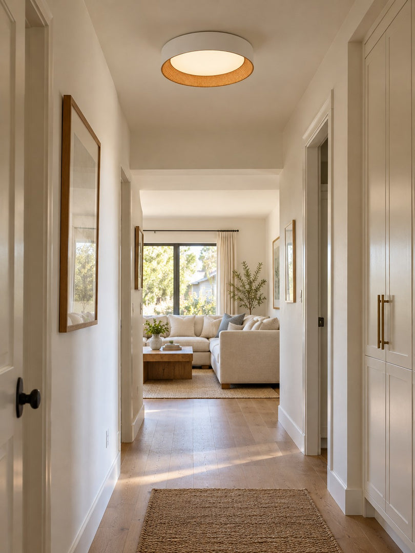 Crelina Minimalist Round Drum Flush Mount Ceiling Light for Bedrooms or Living Room