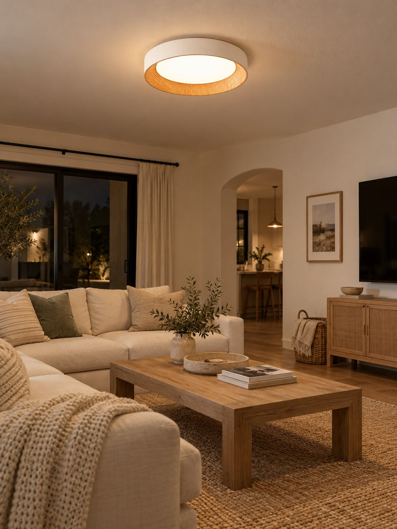 Crelina Minimalist Round Drum Flush Mount Ceiling Light for Bedrooms or Living Room