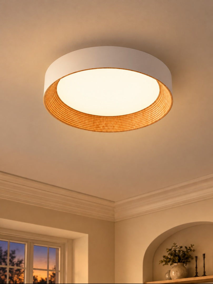 Crelina Minimalist Round Drum Flush Mount Ceiling Light for Bedrooms or Living Room
