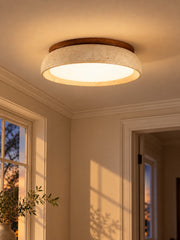 Travira Drum Travertine and Walnut Ceiling Light for Bedroom Living Room or Entryway