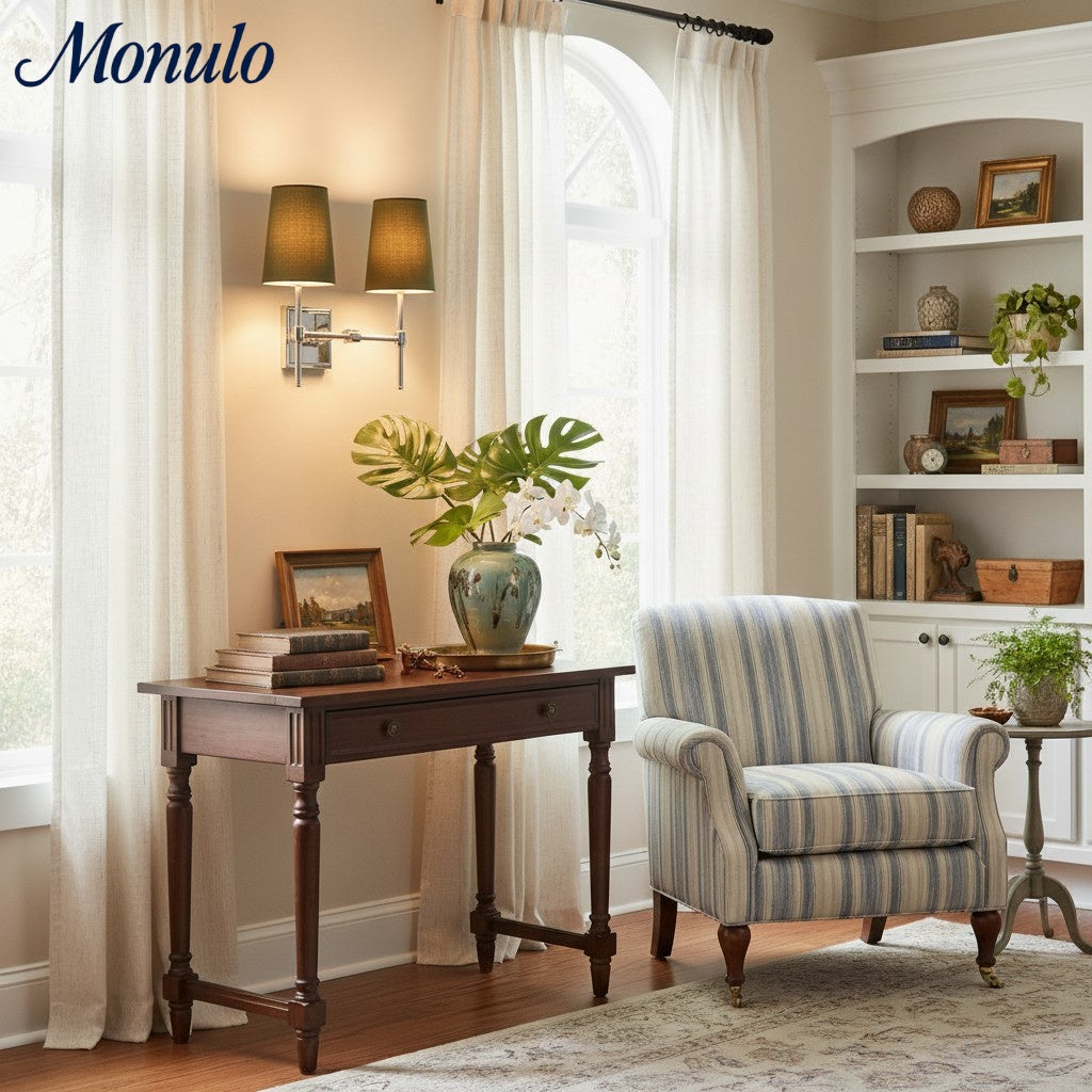 Rowan Elegant White-Linen Shade Wall Lamp – Retro Metal Wall Light for Bedroom & Hallway