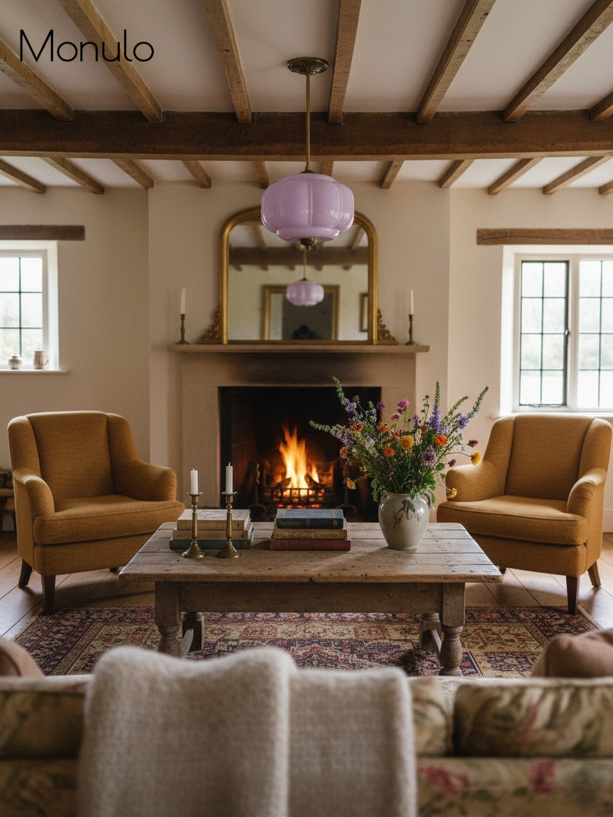 Vintage Milk Glass Semi Flush Mount Eloise Pendant Light