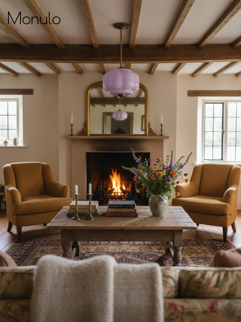 Vintage Milk Glass Semi Flush Mount Eloise Pendant Light