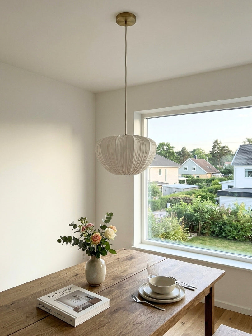Blossine Leinen Pendelleuchte mit gewelltem Rand – Rustikale bis moderne Pendelleuchte für Küche und Essbereiche