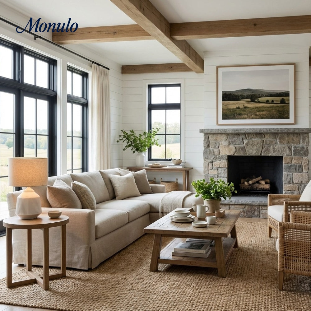 Ceruna Mehrgrößen Keramik-Tischlampe mit Wellenmuster – Gemischte Materialien mit Leinen-Schirm für Wohnzimmer