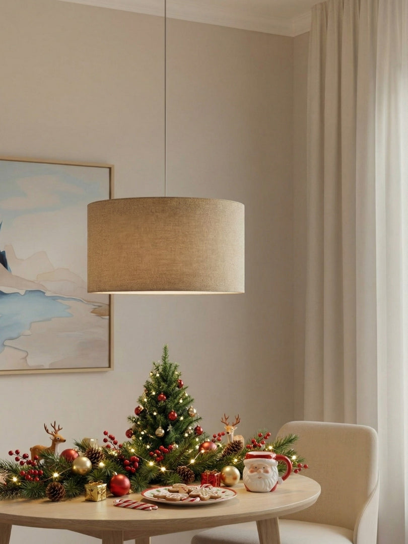 Dumora Gewebte Struktur Trommel Lampenschirm Anhänger – Moderne Minimalistische Deckenlampe für Ess- & Wohnzimmer