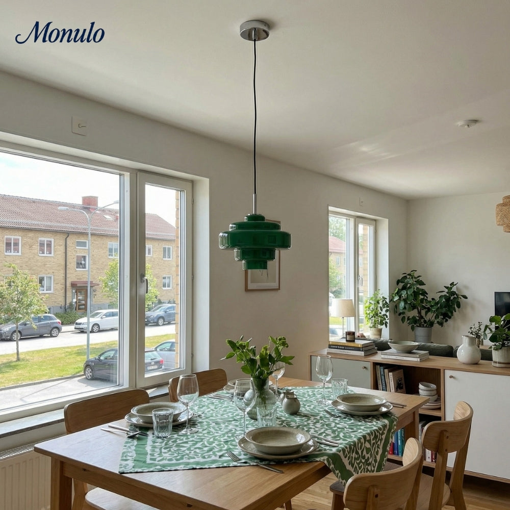 Lámpara colgante Koloro con pantalla de vidrio coloreado: moderna lámpara de suspensión ajustable para interiores.