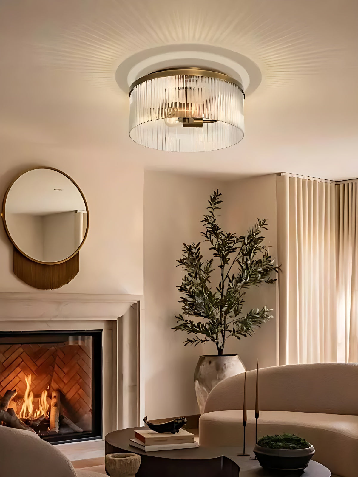 Bravira Elegant Ribbed Glass Flush-Mount Ceiling Light – Modern Low-Profile Fixture for Bedroom