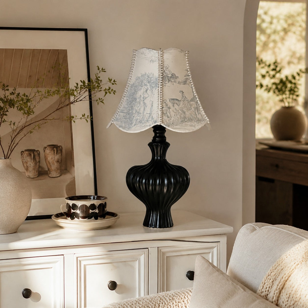 Lampe de table française vintage avec abat-jour imprimé