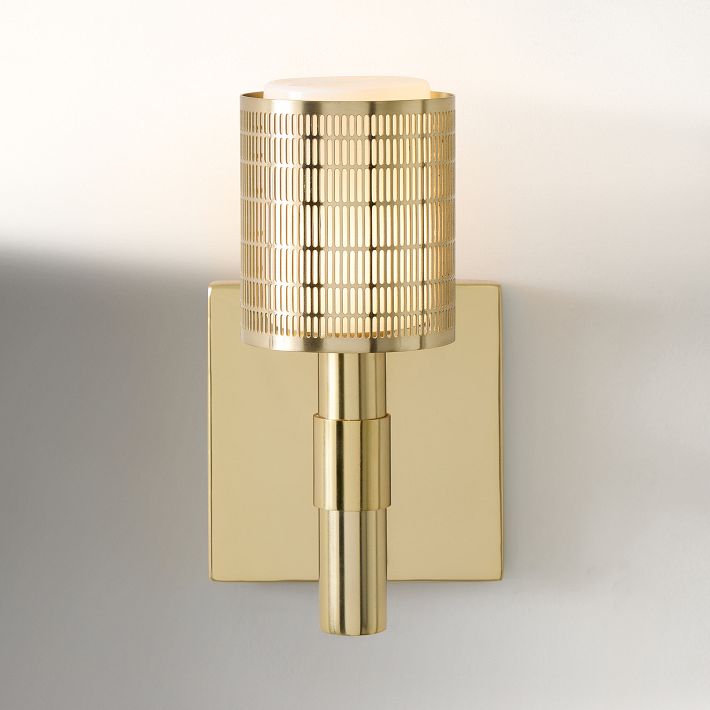 Galvia Perforated Metal Sconce - Champagne Bronze Modern Bedside Light
