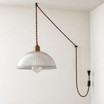 Bild in Gallery-Viewer laden, Vintage Ribbed Glass Shade Plug‑in Swag Pendant Light - Hanging Lamp for Dining and Living Room
