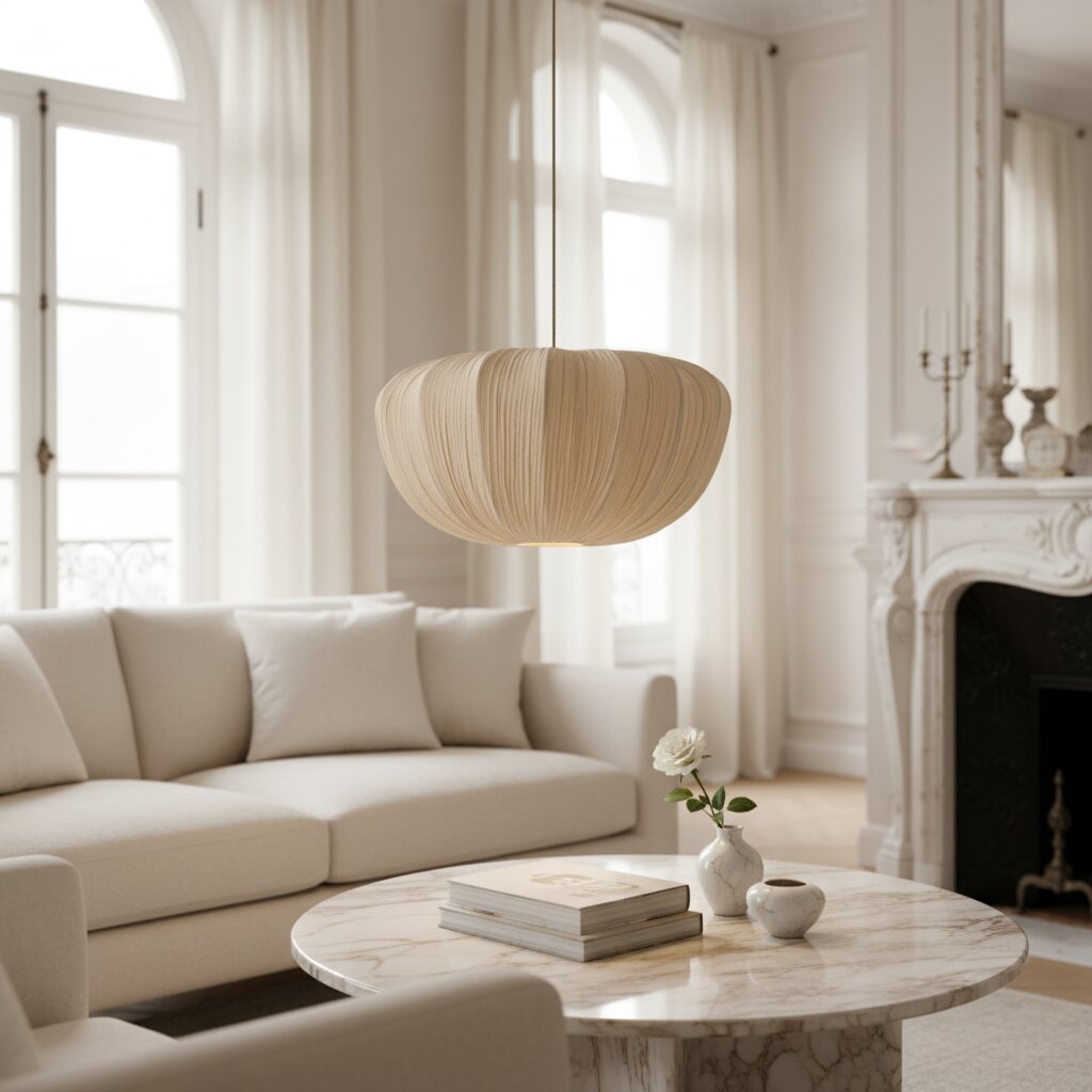 Blossine Linen Scalloped Pendant Light – Rustic to Modern Pendant for Kitchen and Dining Areas