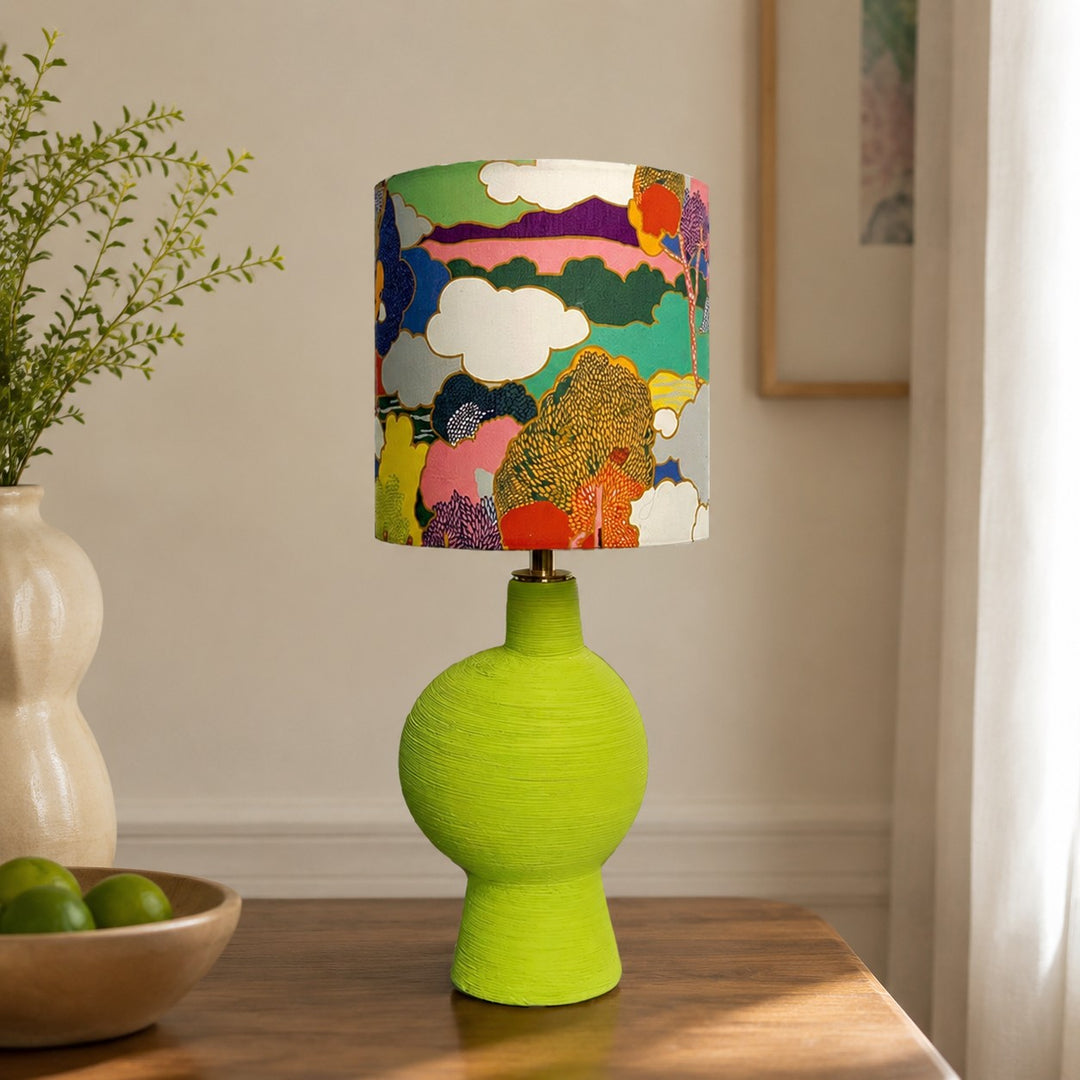 Botanical Pink Green colorful fabric ceramic table lamp